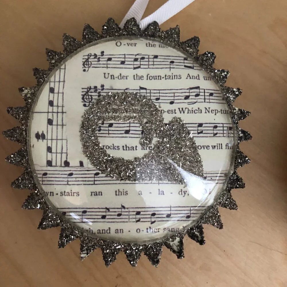 Vintage Sheet Music Glass Dimensional Snowflake Ornament - Lot of 4